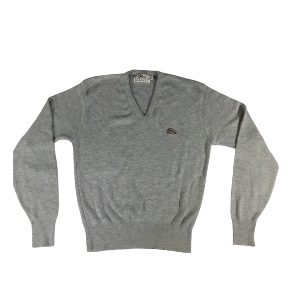 Vintage Steeplechase 80's Gray V Neck Sweater Medium Horse Logo